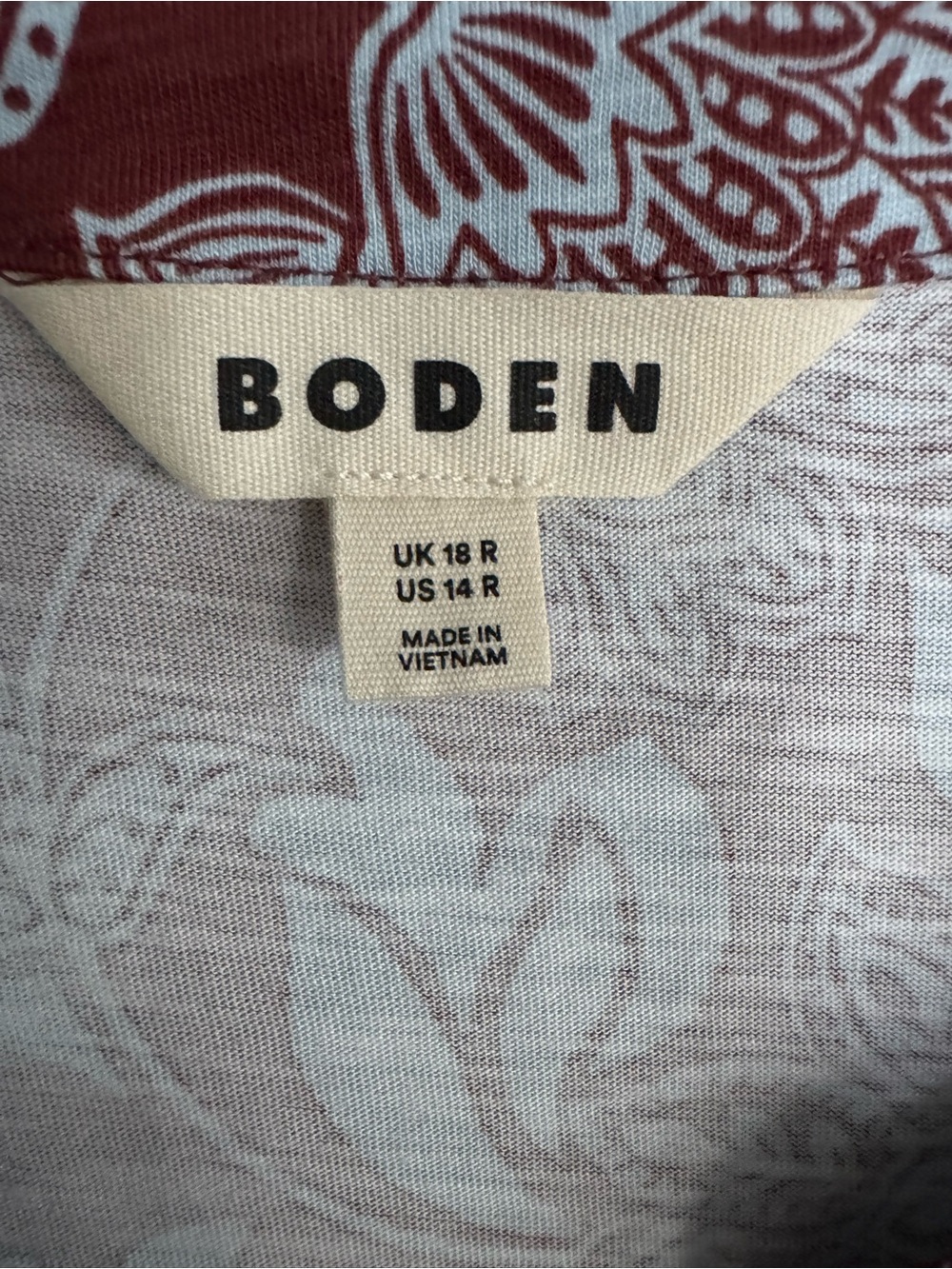 Boden Floral Print Maroon & Light Blue V-Neck Women's Dress - Picture 3 of 5